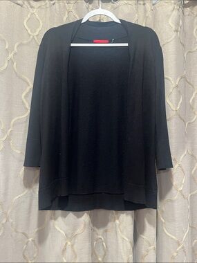 Red Black Open-Front Lightweight Cardigan